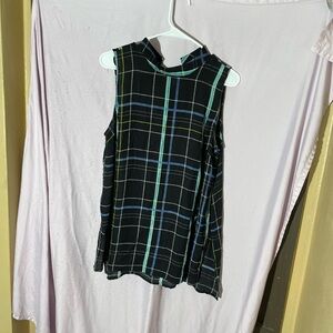 Apt. 9 Black Plaid Sleeveless Blouse with Blue and Green